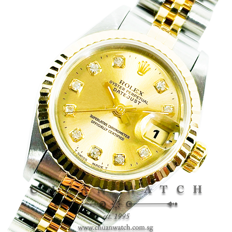 Rolex Ladies' DateJust Two-Tone 26mm 69173 Champagne Diamonds Tritium - Discontinued