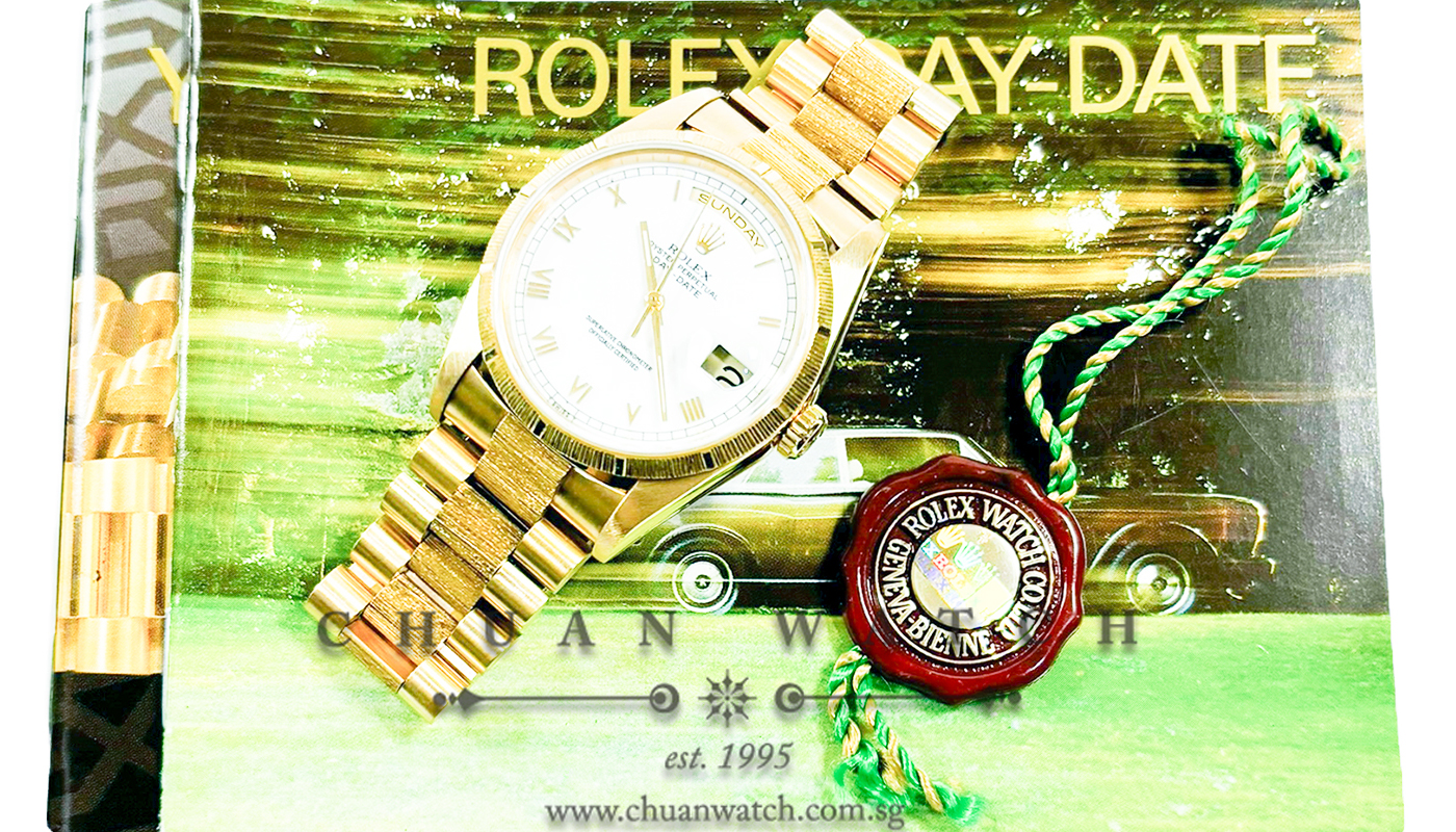 Rolex Day-Date President Yellow Gold 'Bark Finish' 36mm 18248 White Roman - Discontinued - Image 4
