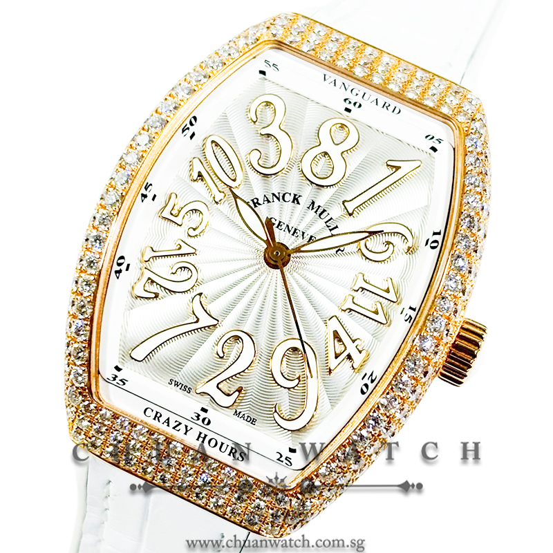 Franck Muller Vanguard Lady Crazy Hours Rose Gold White Diamonds V 32 CH D 5N BC Silver Arabic