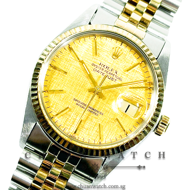 Rolex Vintage Gents' DateJust Two-Tone 36mm 16013 Champagne Linen Index Tritium - Discontinued