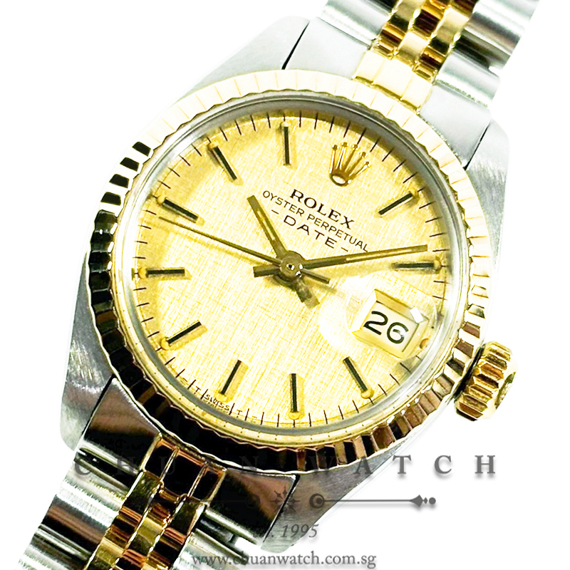 Rolex Vintage Ladies' Oyster Perpetual Date Two-Tone 26mm 6917-3 Champagne Linen Index Tritium - Discontinued