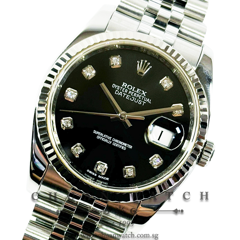 Rolex Gents' DateJust 36mm 116234 Black Diamonds - Discontinued