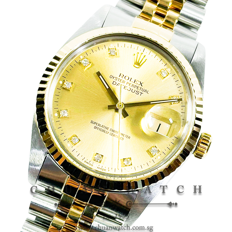 Rolex Vintage Gents' DateJust Two-Tone 36mm 16013 Champagne Diamonds Tritium - Discontinued