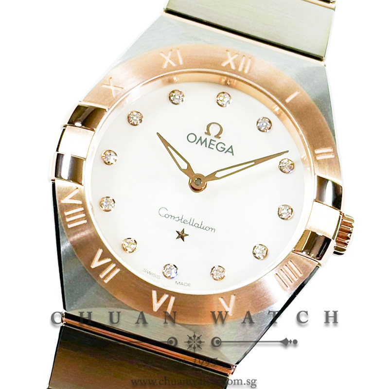 Omega Constellation Quartz Two-Tone 28mm 131.20.28.60.55.001 White MOP Diamonds