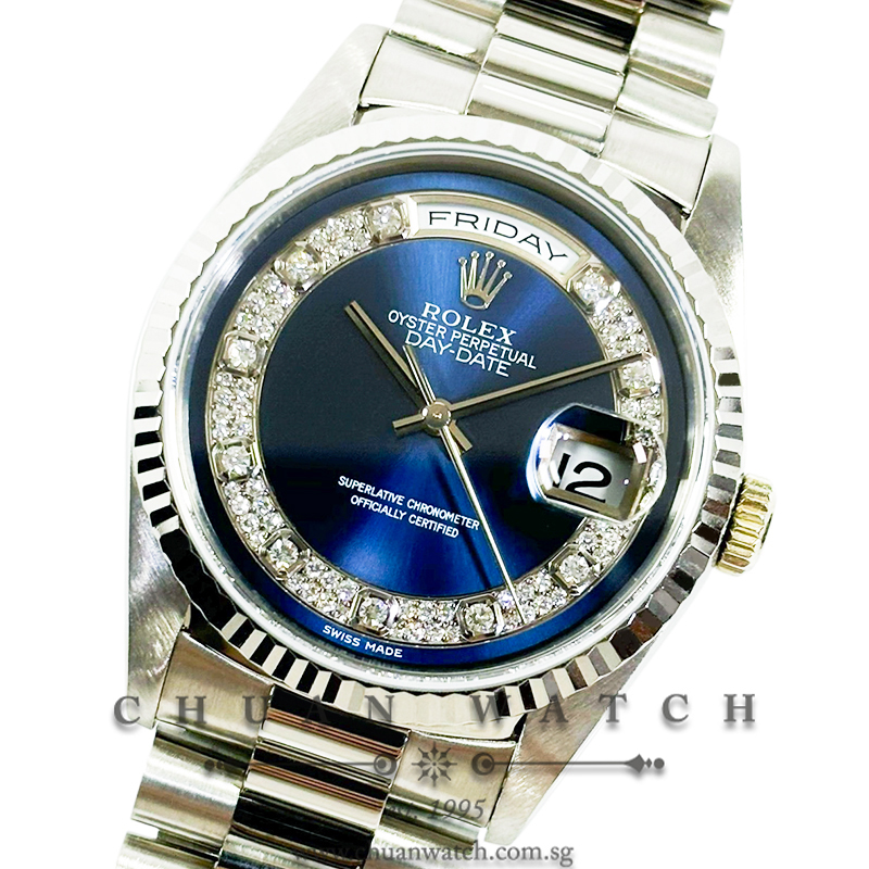 Rolex Day-Date President White Gold 36mm 18239 Blue Myriad Diamonds - Discontinued