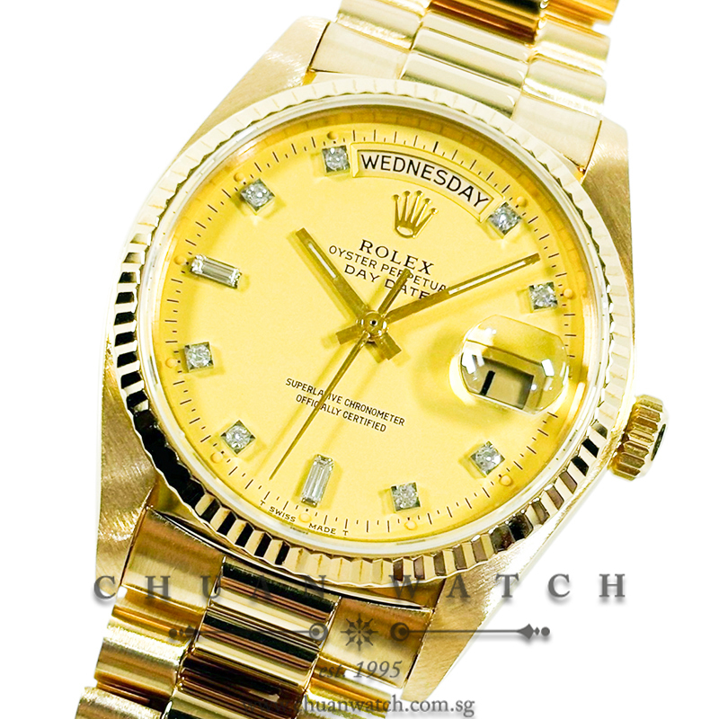 Rolex Day-Date President Yellow Gold 36mm 18038 Champagne Diamonds - Discontinued