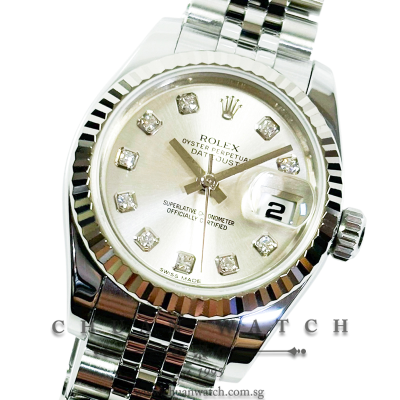 Rolex Ladies' DateJust 26mm 179174 Silver Diamonds - Discontinued