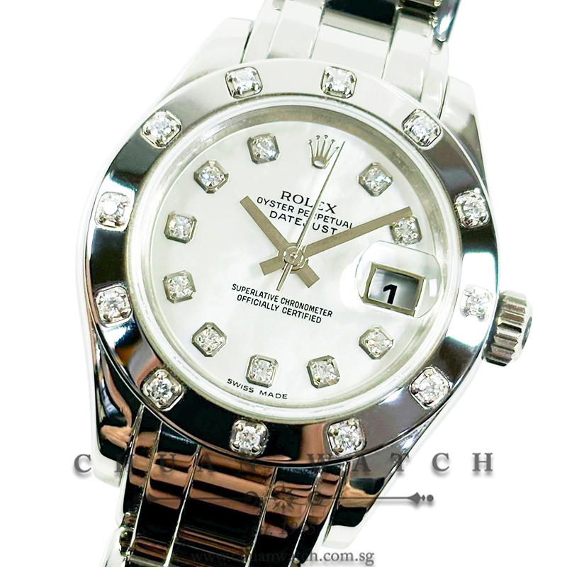 Rolex Ladies' DateJust Pearlmaster White Gold 29mm 80319 White MOP Diamonds - Discontinued