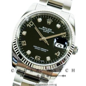 Rolex Oyster Perpetual Date 34mm 115234 Black Arabic Diamonds - Discontinued