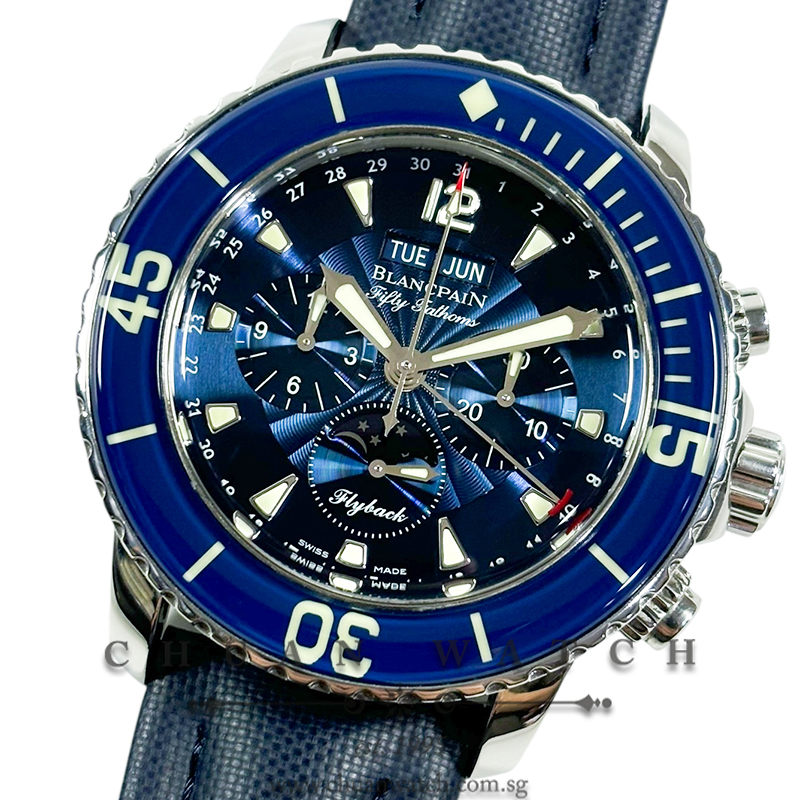 Blancpain Fifty Fathoms Flyback Chronograph Complete Calendar MoonPhase Blue 45mm 5066F-1140-52B
