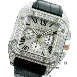 Cartier Santos 100 XL Chronograph Custom-Set Paved Diamonds W20090X8 - Discontinued