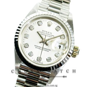 Rolex Ladies' DateJust President White Gold 26mm 69179 Silver Diamonds - Discontinued