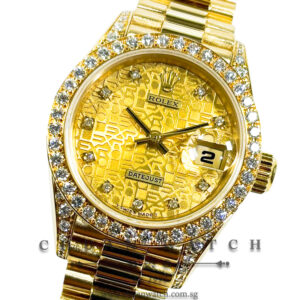 Rolex Ladies' DateJust President Yellow Gold 26mm 69158 Champagne Jubilee Diamonds Tritium - Discontinued
