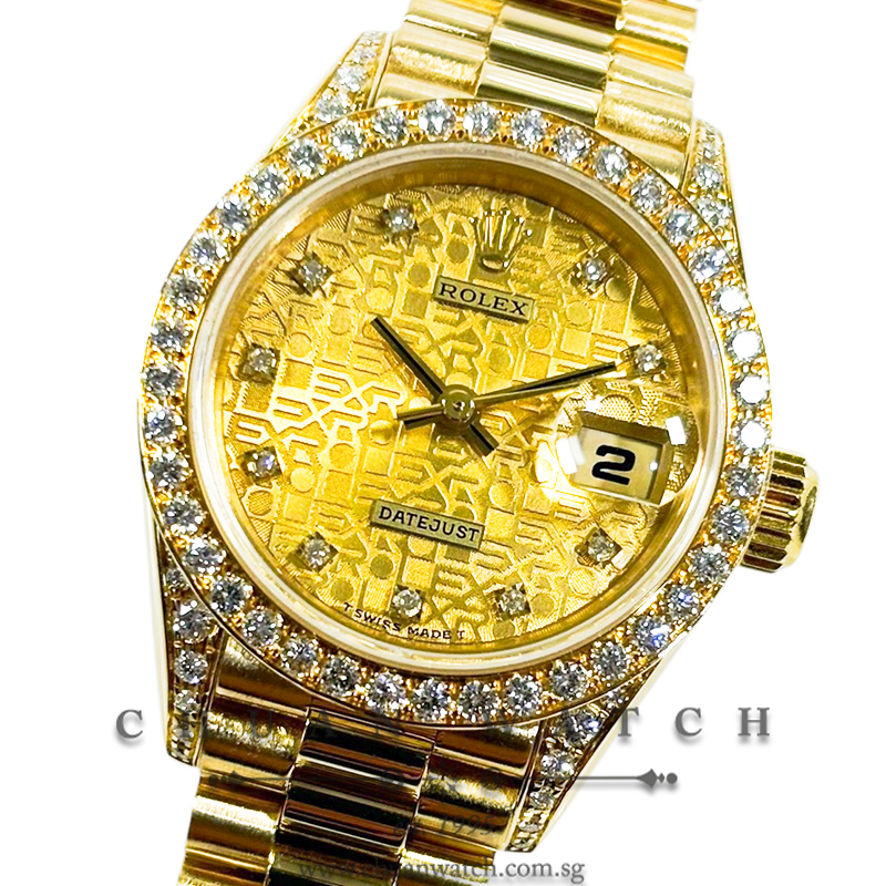 Rolex Ladies' DateJust President Yellow Gold 26mm 69158 Champagne Jubilee Diamonds Tritium - Discontinued