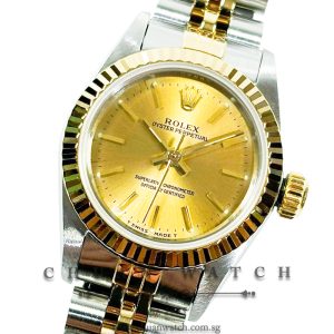 Rolex Ladies' Oyster Perpetual Two-Tone 26mm 67193 Champagne Index Tritium - Discontinued