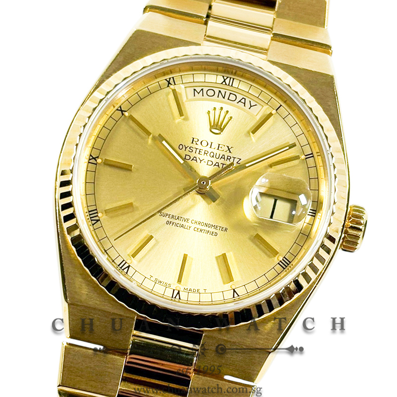 Rolex Vintage OysterQuartz Day-Date President Yellow Gold 36mm 19018 Champagne Index Tritium - Discontinued
