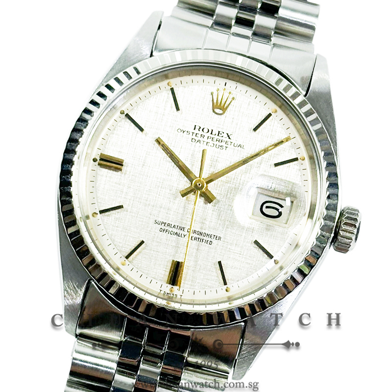 Rolex Vintage Gents' DateJust 36mm 1601 Silver 'Pie-Pan' Linen Index Tritium - Discontinued
