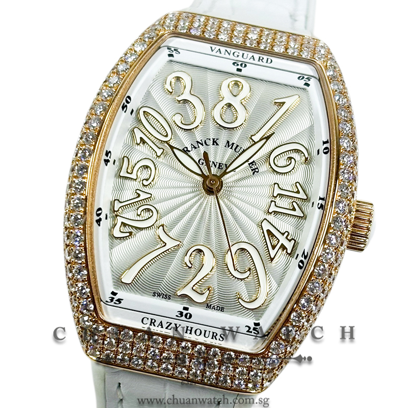 Franck Muller Vanguard Lady Crazy Hours Rose Gold White Diamonds V 32 CH D 5N BC Silver Arabic