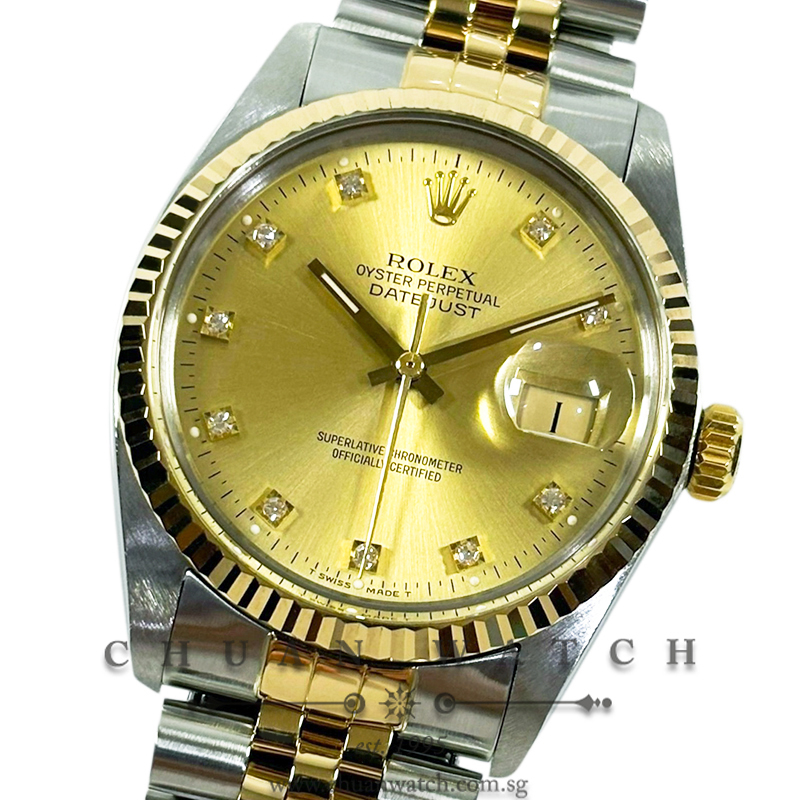 Rolex Vintage Gents' DateJust Two-Tone 36mm 16013 Champagne Diamonds Tritium - Discontinued