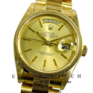 Rolex Day-Date President 'Bark-Finished' Yellow Gold 36mm 18078 Champagne Index Tritium - Discontinued