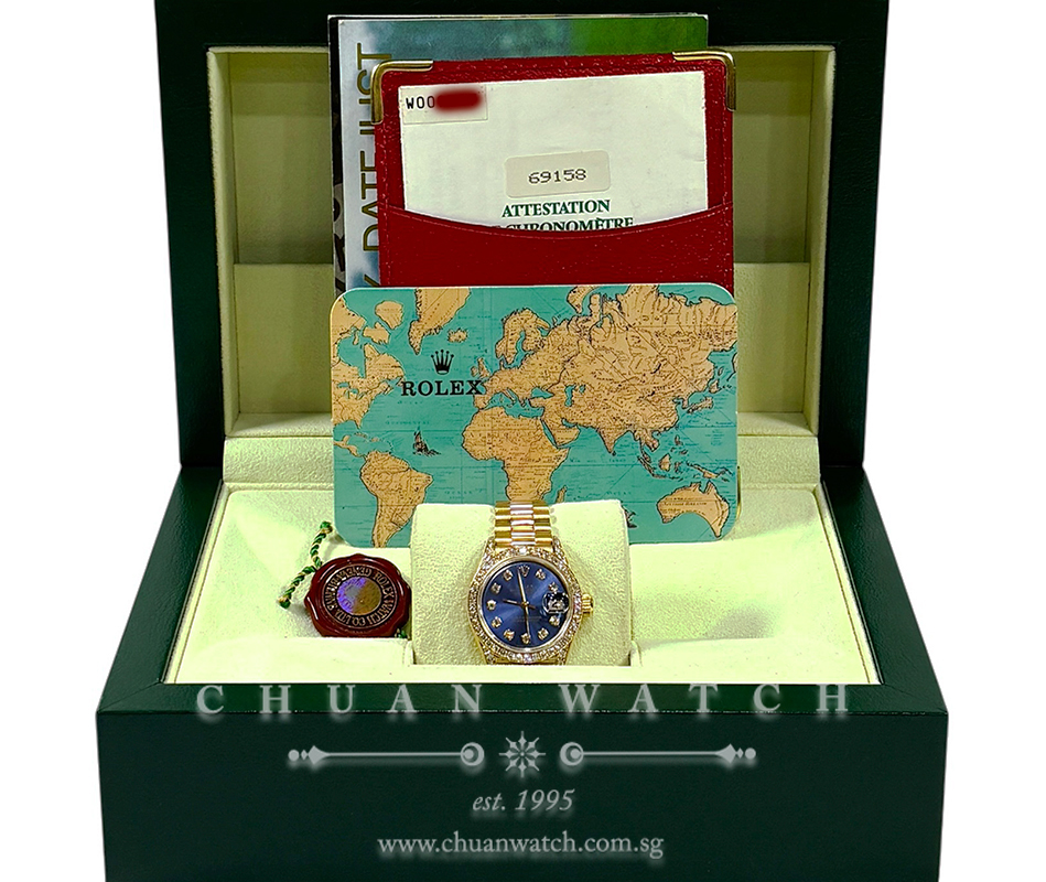 Rolex Ladies' DateJust President Yellow Gold 26mm 69158 Blue Diamonds Tritium - Discontinued - Image 2