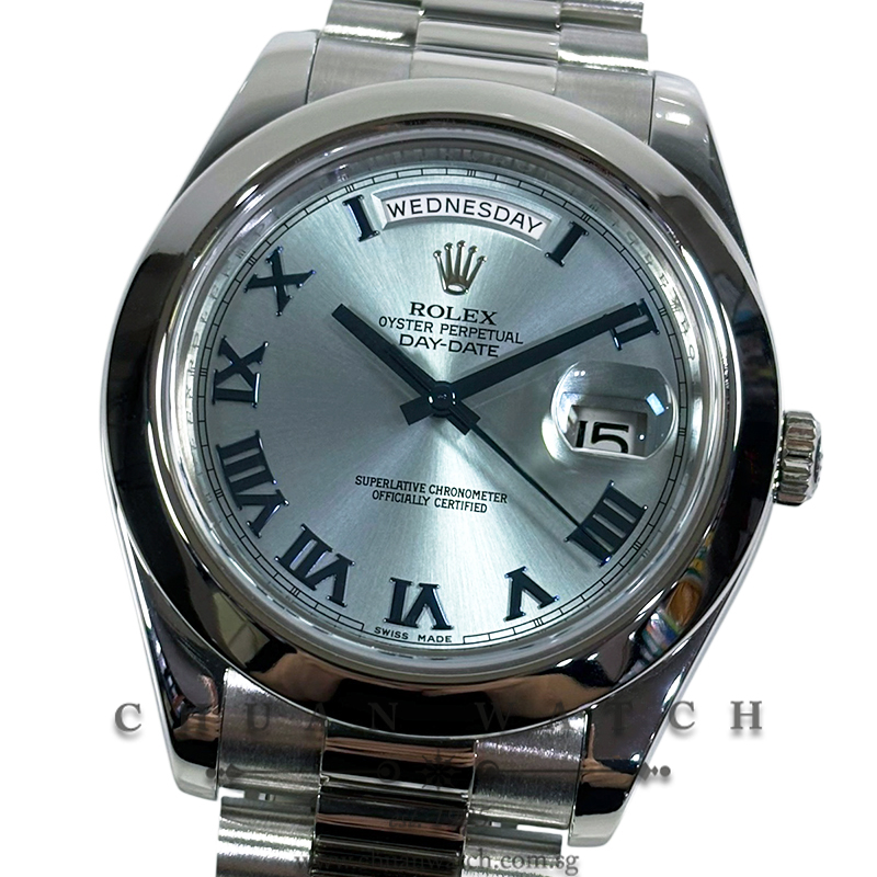 Rolex Day-Date II President Platinum 41mm 218206 Ice-Blue Roman - Discontinued