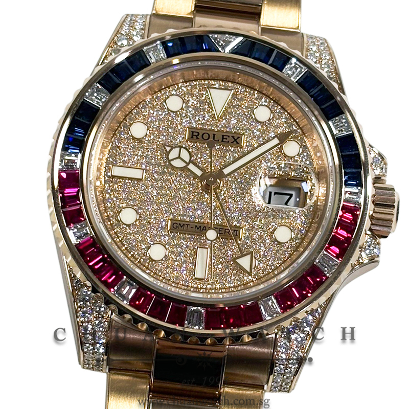 Rolex GMT-Master II Everose 'SARU' Paved Diamonds Sapphires Rubies 126755SARU