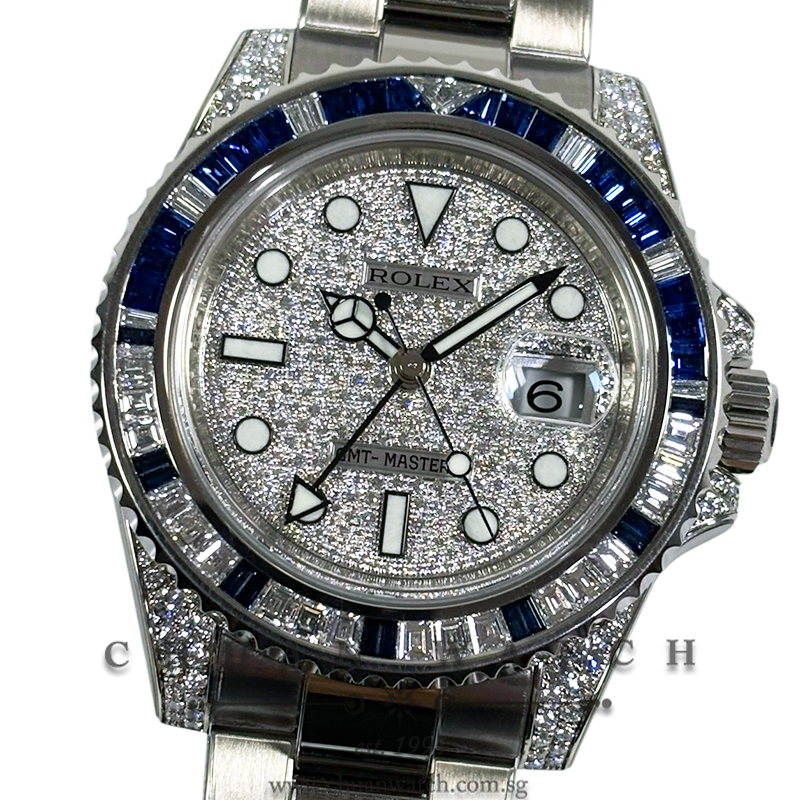Rolex GMT-Master II White Gold Paved Diamonds Sapphires 116759SA - Discontinued