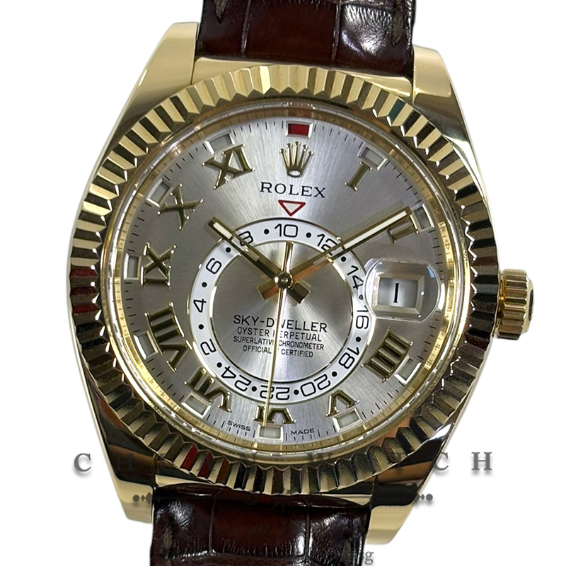 Rolex Sky-Dweller Yellow Gold 42mm 326138 Silver Roman - Discontinued