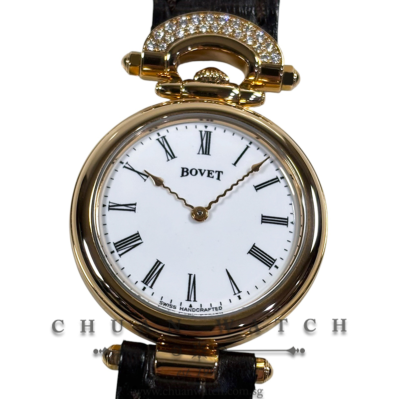 Bovet Chateau de Motiers Quartz Rose Gold Diamonds 28mm H28RQ056-SD2 White Enamel Roman - Discontinued