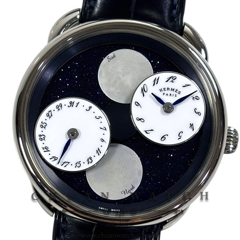 Hermes Arceau L’Heure De La Lune Double MoonPhase Blue Aventurine White Gold 43mm AR1.890a (Limited Edition of 100 Pieces Only)