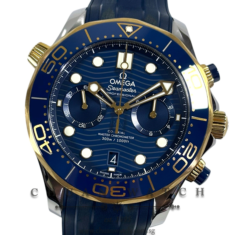 Omega Seamaster Diver 300M Co-Axial Master Chronometer Chronograph Two-Tone 44mm 210.22.44.51.03.001 Blue