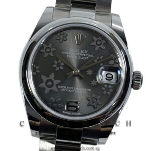 Rolex Boys' DateJust 31mm 178240 Dark Rhodium Flowers Arabic 6 - Discontinued