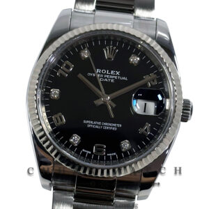 Rolex Oyster Perpetual Date 34mm 115234 Black Arabic Diamonds - Discontinued