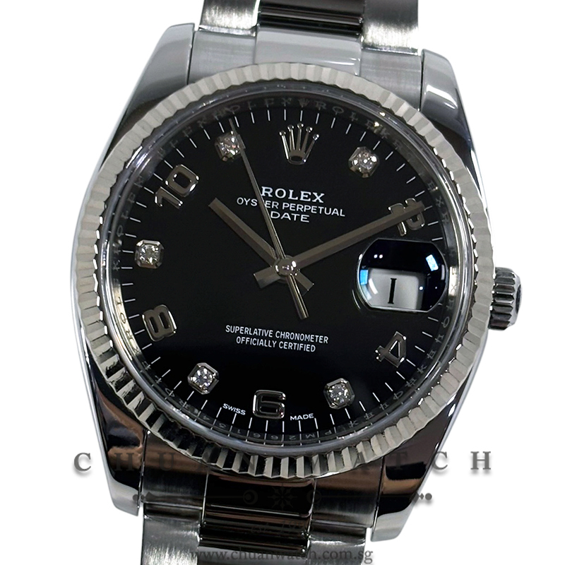 Rolex Oyster Perpetual Date 34mm 115234 Black Arabic Diamonds - Discontinued