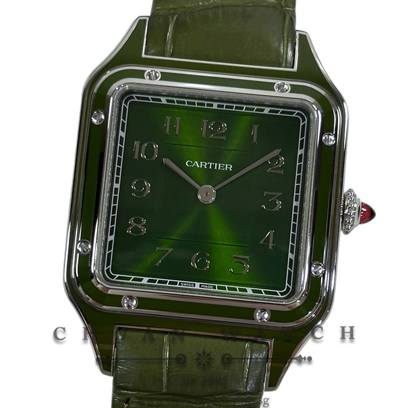 Cartier Santos-Dumont Large Hand-Wound Platinum 31.4mm WGSA0096 Olive Green (Limited Edition of 200 Pieces Only)
