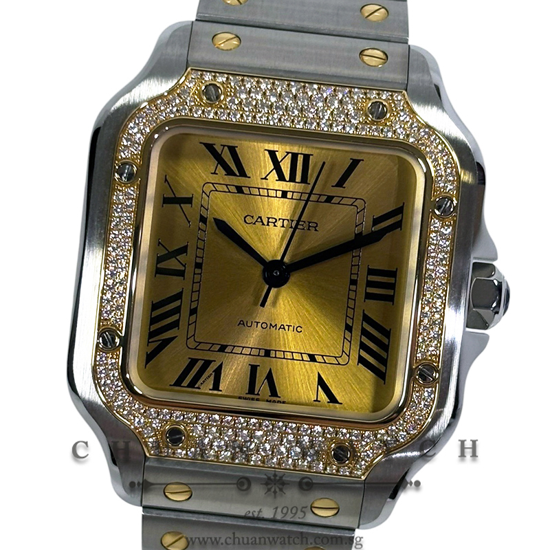 Cartier Santos de Cartier Medium Two-Tone Diamonds W3SA0007 Gold
