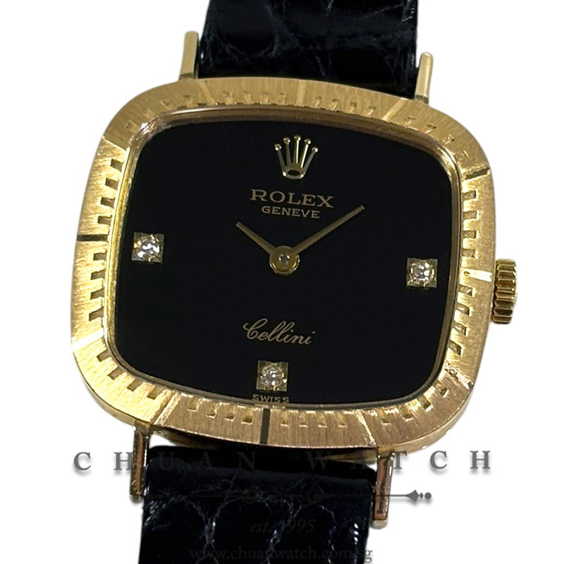 Rolex Cellini Yellow Gold Hand-Wound 24mm 4082 Black Diamonds - Discontinued