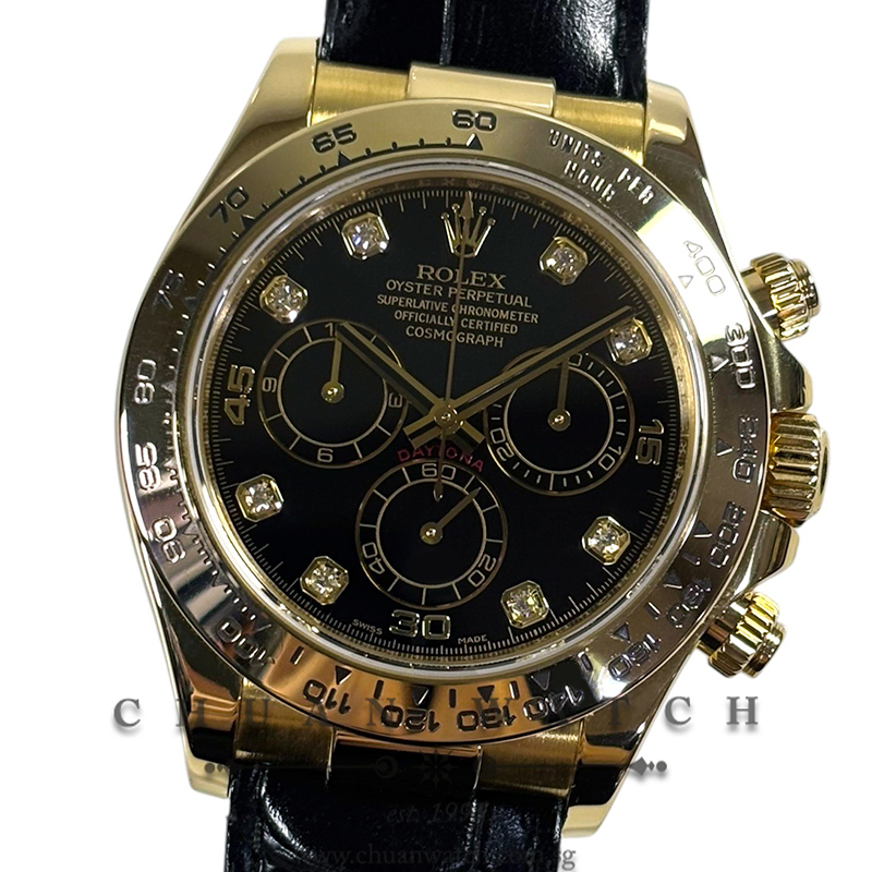 Rolex Cosmograph Daytona Yellow Gold 116518 Black Diamonds - Discontinued