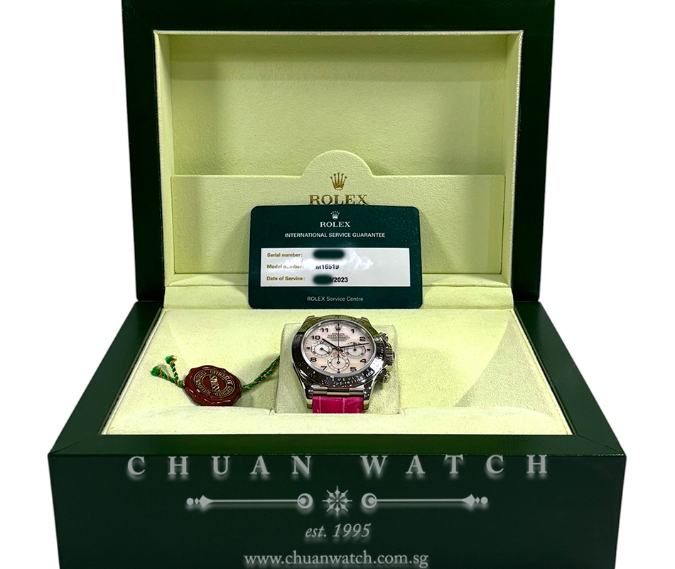 Rolex Cosmograph 'Zenith' Daytona White Gold 16519 Pink MOP Arabic - Discontinued - Image 2