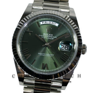 Rolex Day-Date 40 President White Gold 228239 Olive-Green Roman