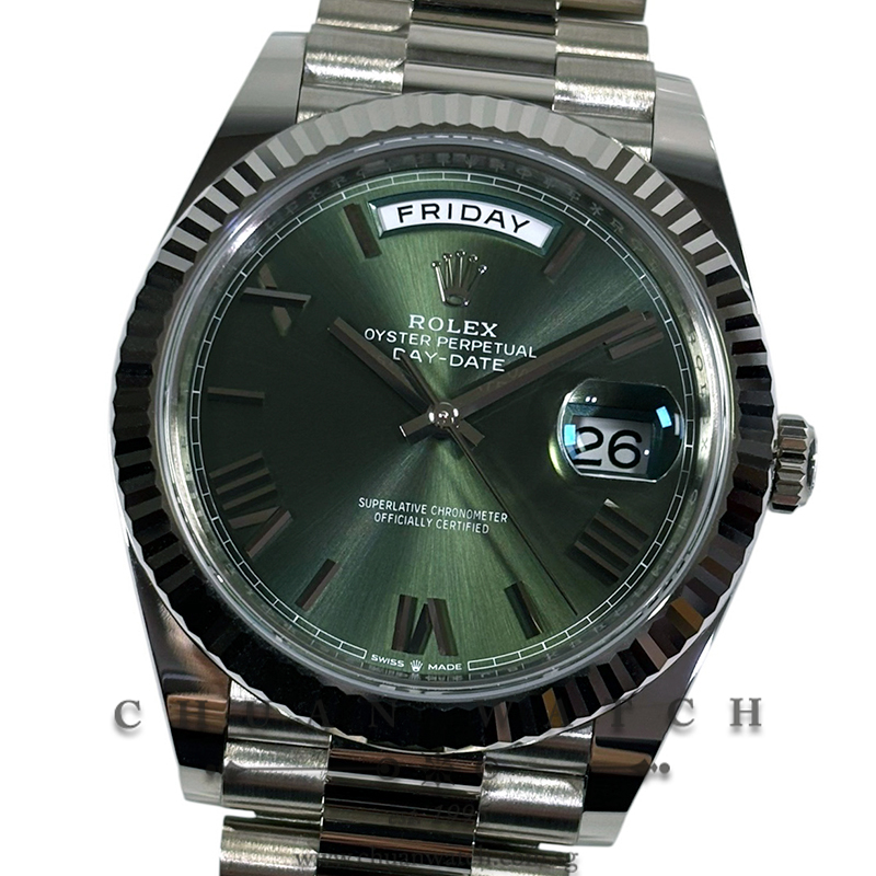 Rolex Day-Date 40 President White Gold 228239 Olive-Green Roman