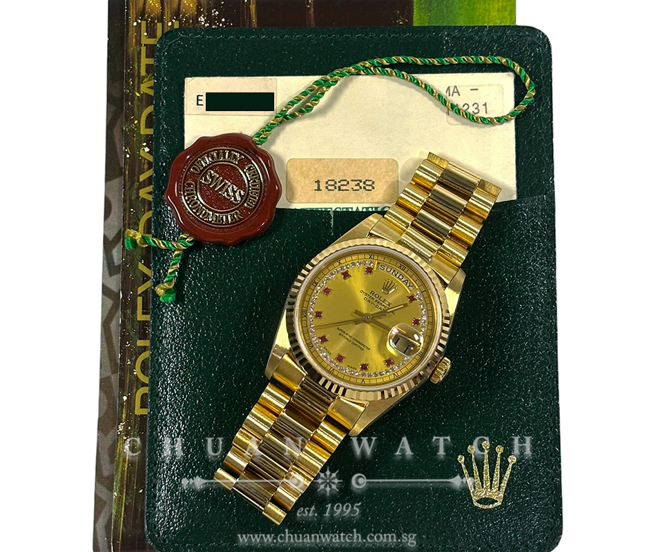 Rolex Day-Date President Yellow Gold 36mm 18238 Champagne Ruby String Diamonds - Discontinued - Image 2