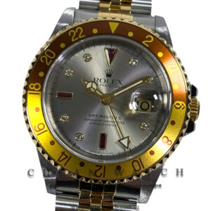 Rolex GMT-Master II ‘Root Beer’ Jubilee Two-Tone 16713 Silver 'Serti' Ruby Diamonds Tritium - Discontinued