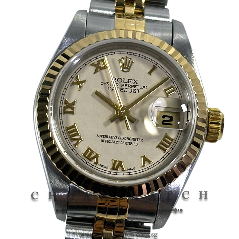 Rolex Ladies' DateJust Jubilee Two-Tone 26mm 69173 Ivory Pyramid Roman - Discontinued