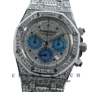 Audemars Piguet Royal Oak Chronograph Pave Diamonds Blue Sapphires MOP White Gold 39mm 25978BC - Discontinued