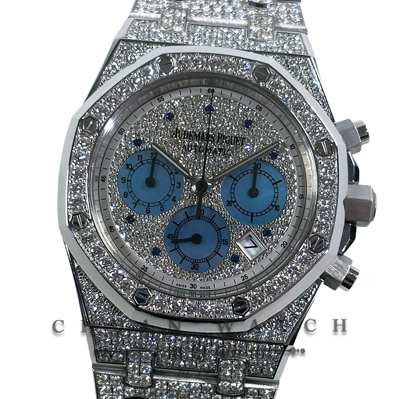 Audemars Piguet Royal Oak Chronograph Pave Diamonds Blue Sapphires MOP White Gold 39mm 25978BC - Discontinued