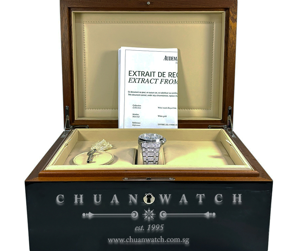 Audemars Piguet Royal Oak Chronograph Pave Diamonds Blue Sapphires MOP White Gold 39mm 25978BC - Discontinued - Image 2