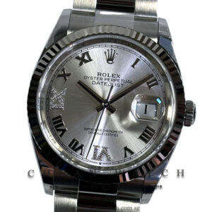 Rolex DateJust 36 126234 Silver VI IX Diamonds Roman