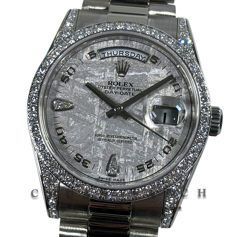 Rolex Day-Date President White Gold 36mm 118389 Meteorite Arabic 'Tear Drop' Diamonds - Discontinued